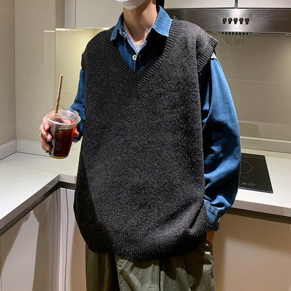 maoxiangshop-shop non binary outfits Knitted Vest Men's Autumn and Winter Ins Sweater Vest Trendy Loose Student V-neck Waistcoat Top Clothes