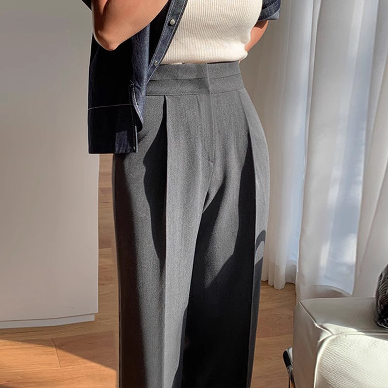 maoxiangshop work outfits women Gray Wide-Leg Pants Women's Autumn French Slimming Straight Casual Pants 2024 New High Waist Professional Suit Pants