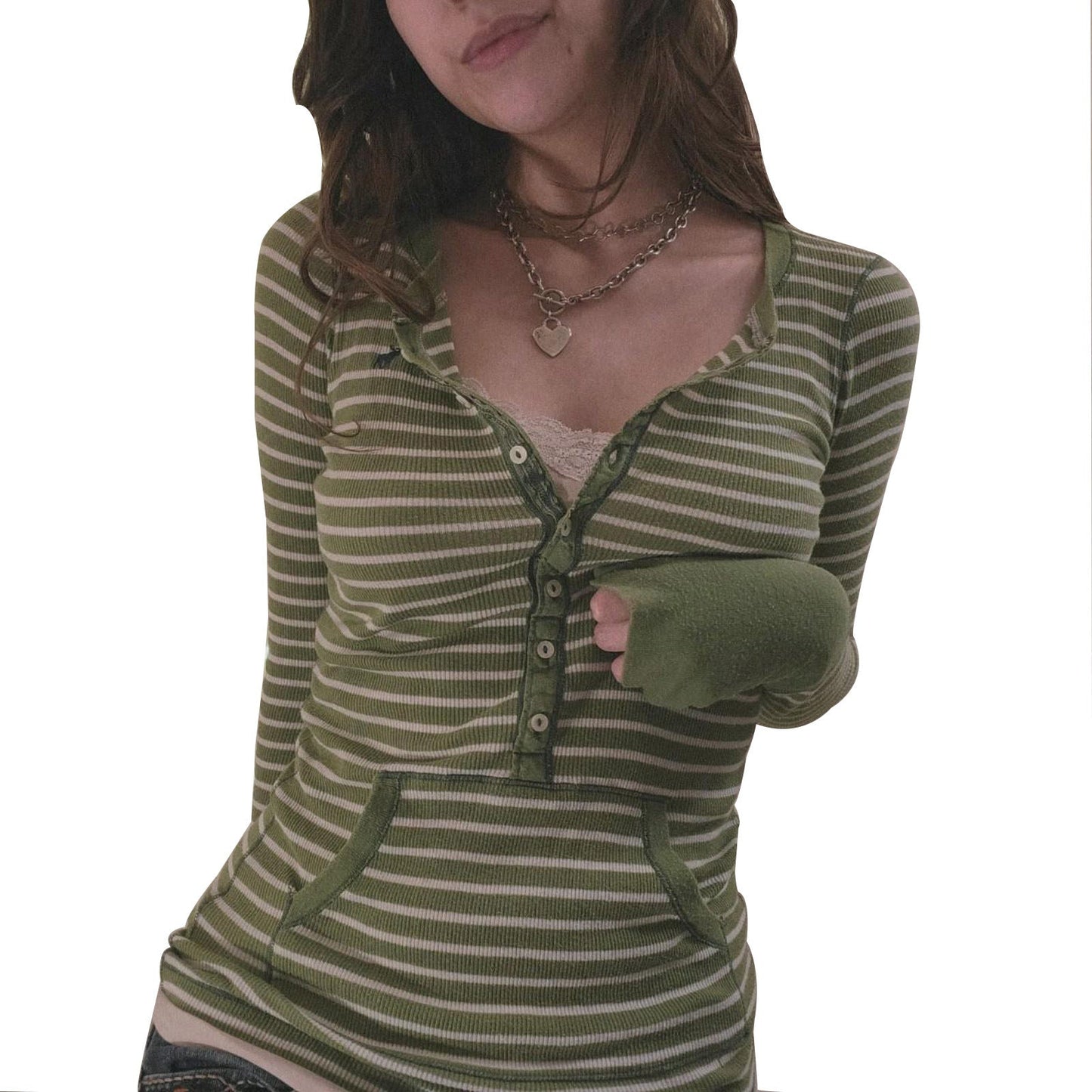 maoxiangshop outfit inspo Autumn and Winter Single-Breasted Knitted Striped Long-Sleeved T-shirt Deep V-neck Hot Girl Tight Sexy Top Female