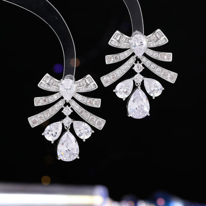 2025 light luxury bow water drop high-end earrings s925 silver needle heavy industry luxury long light luxury earrings