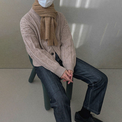 maoxiangshop-shop grunge outfits Myq Niche Design V-neck Knitted Cardigan Men's Autumn and Winter Korean Style Trendy Loose Lazy Sweater Thickened Coat