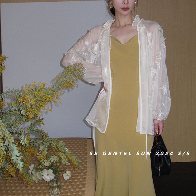 2025 popular spring and summer new Korean version high waist elegant suspender dress swing collar solid color pure desire skirt 8658