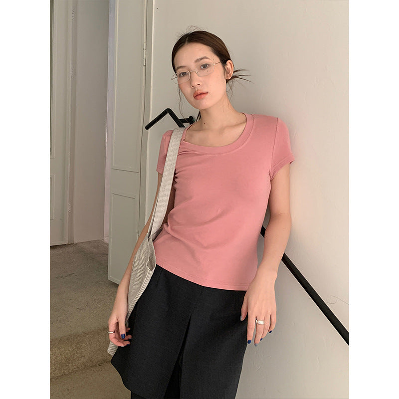 2025 [11 colors] Basic round neck short-sleeved T-shirt women's 2025 summer new simple and versatile solid color top T003
