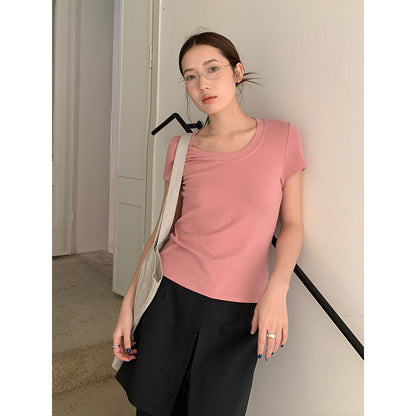 2025 [11 colors] Basic round neck short-sleeved T-shirt women's 2025 summer new simple and versatile solid color top T003