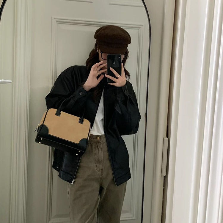 MAOXIANGSHOP 2025 Pillow bag women's 2025 summer niche blogger women's bag suede contrasting handbag crossbody Boston bag