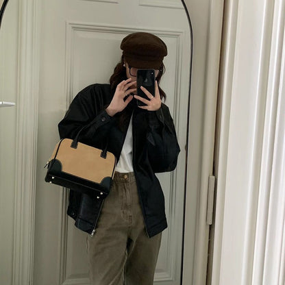MAOXIANGSHOP 2025 Pillow bag women's 2025 summer niche blogger women's bag suede contrasting handbag crossbody Boston bag