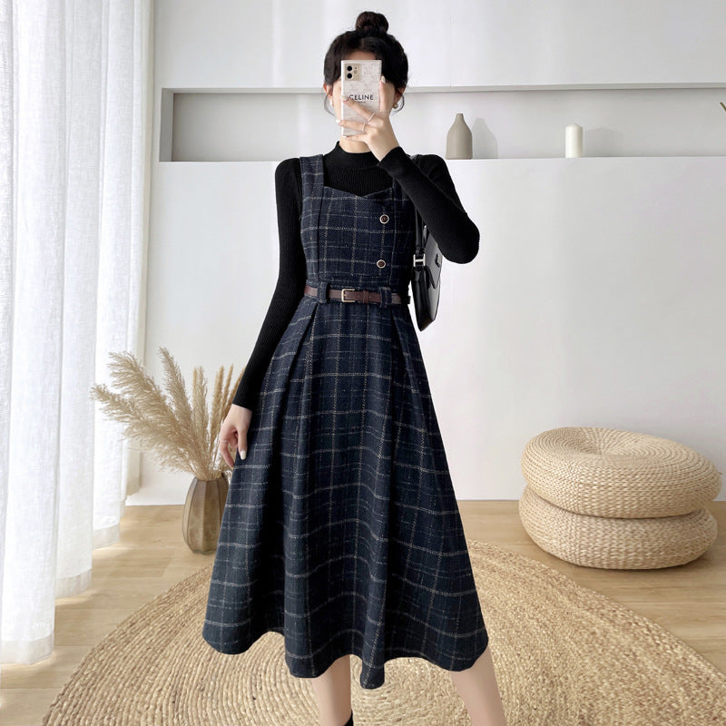 maoxiangshop-shop witch dress to impress New Vintage Plaid Woolen Vest Camisole Dress Women's Small Preppy Style Dress