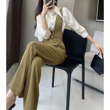 maoxiangshop Summer and Autumn New Design Suspender Pants Women's Gao-Grade Slimming High Waist Suit Wide Leg Pants Black Jumpsuit