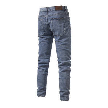 MAOXIANGSHOP 2025 Spring and Autumn New Men's Personalized Denim Washed Trend Casual Micro-elastic Straight Pants