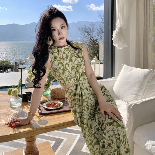 2025 Wizard of Oz hollow kink dress women's sleeveless side waist floral vest skirt seaside vacation beach dress