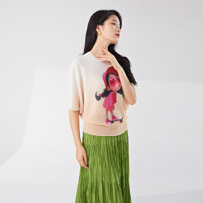 2025 Gradual change t-shirt loose women's bat sleeves round neck loose pullover summer new commuter versatile  top