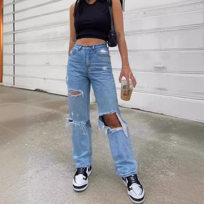 maoxiangshop-shop outfit inspo Women's Ripped Wide-Leg Thin Jeans