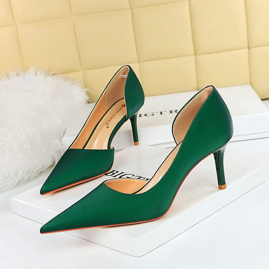 3226-A2 Korean version of simple high heel thin heel shallow mouth pointed side hollow professional OL versatile high heels women's single shoes
