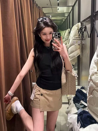Spice Girl turtleneck knitted sling vest women's summer sleeveless I-shaped elastic slim slim inner top