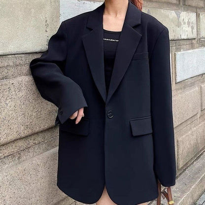 maoxiangshop-shop buisnesscore outfit women Black Small Suit Jacket for Women Spring and Autumn New Mid-Length Design Fashionable Temperament Casual Small Suit Jacket