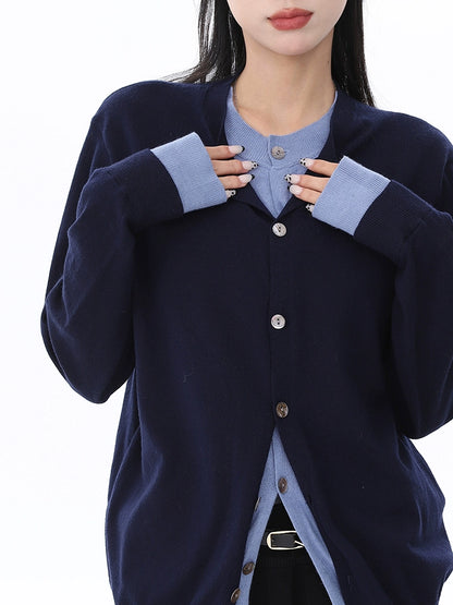 autumn and winter fake two-piece design wool knitted sweater fashion high-end slim-fitting front shoulder long-sleeved top women