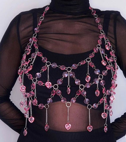 L4813Y 2025 New new acrylic diamond splicing neck vest fashion hollow top vest body chain