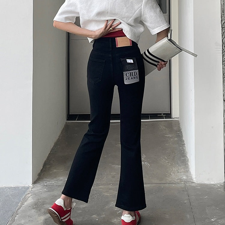 maoxiangshop-shop work outfits women Original Pure Flared Pants Spring New Elegant High Waist Cropped Pants Slim Pants Jeans for Small Girls