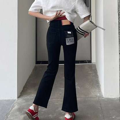 maoxiangshop-shop work outfits women Original Pure Flared Pants Spring New Elegant High Waist Cropped Pants Slim Pants Jeans for Small Girls