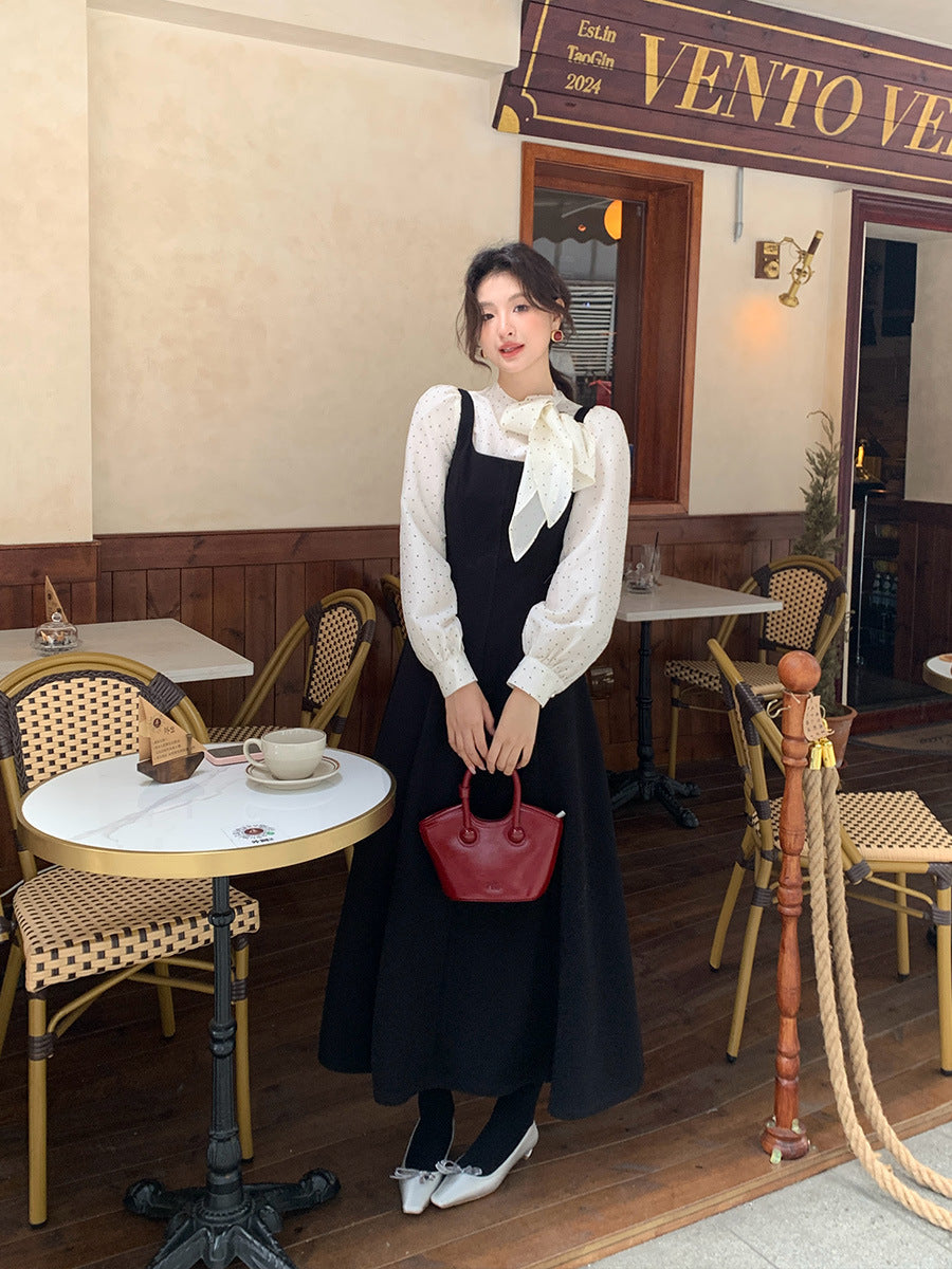 2025 popular autumn and winter new Korean version temperament versatile wool sleeveless dress suspender long dress 88148