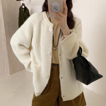 maoxiangshop-shop fall outfits 2024 Autumn New Gentle All-Match round Neck Large Button Knitted Cardigan Outer Wear Top Women's Loose Lazy Sweater Coat