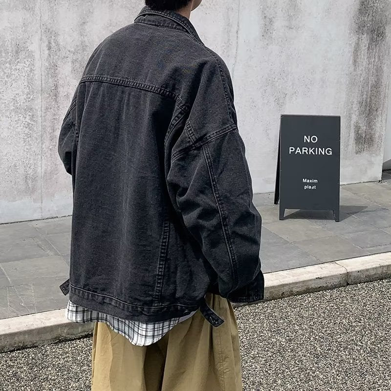 maoxiangshop-shop carhartt jacket outfit Washed Denim Coat Men's Autumn Loose Retro Japanese Ins Trendy Casual Solid Color Jacket Top Clothes