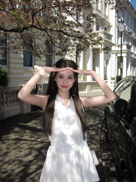 gentle wind temperament lapel sleeveless dress women's summer  new age-reducing first love small white dress short skirt
