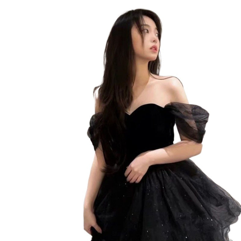 prom dresses Black Evening Dress New Light Luxury Niche High-End off-Shoulder Adult Ceremony Birthday Graduation Princess Dress