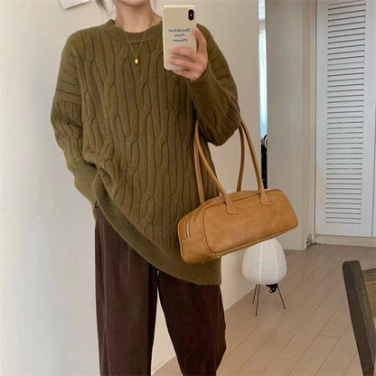 maoxiangshop dti outfits round Neck Sweater Women's Autumn Thickened Twist Internet Celebrity Sweater Ins Trendy Fashion Loose Solid Color Bottoming Sweater