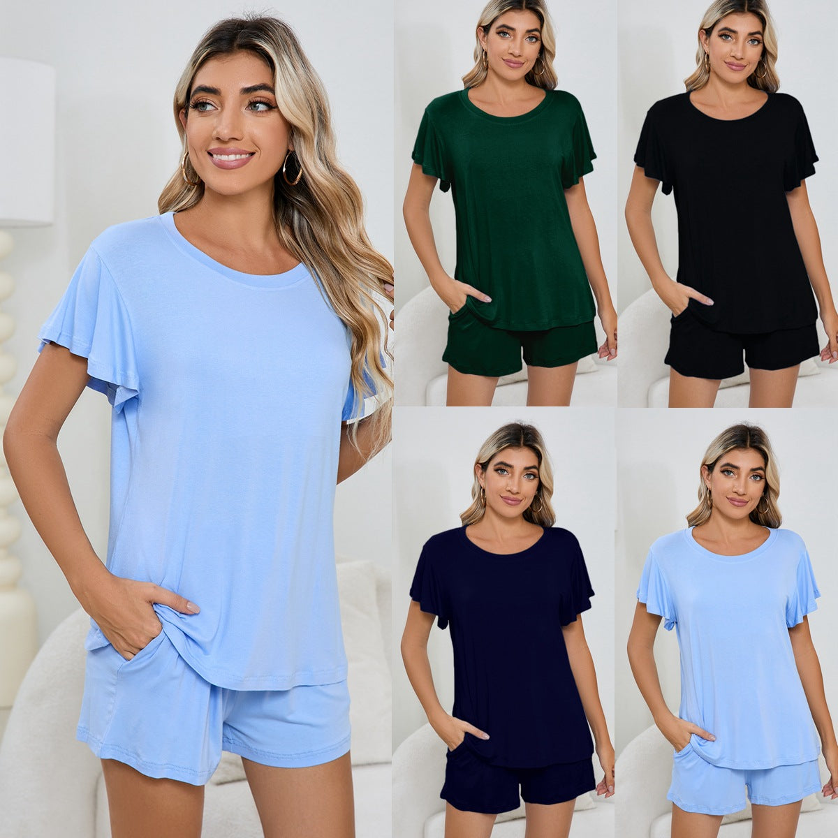 MAOXIANGSHOP 2025Real new product  wish Modal cotton round neck casual suit loungewear short sleeve wavy shorts pajamas