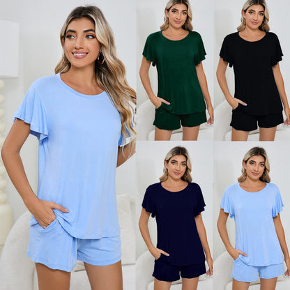 MAOXIANGSHOP 2025Real new product  wish Modal cotton round neck casual suit loungewear short sleeve wavy shorts pajamas