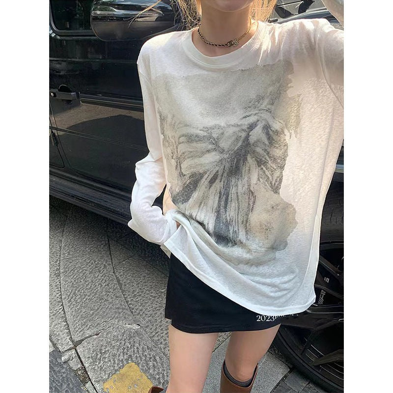 maoxiangshop 2000s fashion Spring and Autumn Women's Clothing New Japanese and Korean Hot Girl Fashion Casual Loose Lazy Style Long Sleeve Blouse T-shirt Top