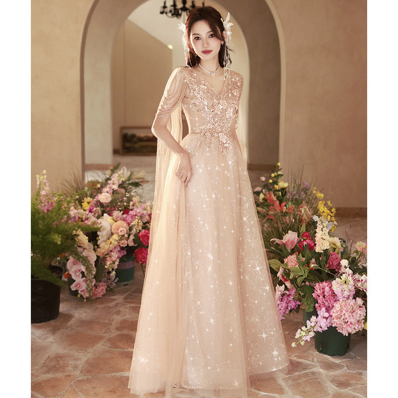 Banquet evening dress skirt 2025 spring new gray streamer New Zheng art examination red song chorus performance suit
