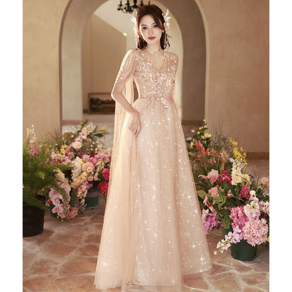 Banquet evening dress skirt 2025 spring new gray streamer New Zheng art examination red song chorus performance suit