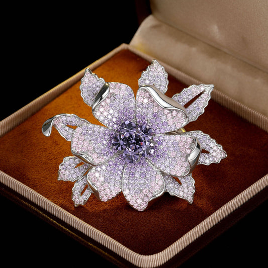 2025 High-end luxury full of zircon peony brooch women's elegant flower high-end blazer corsage accessories