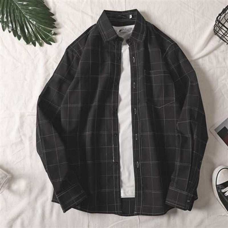 maoxiangshop-shop men fall outfits casual Colorful Plaid Couple Plaid Shirt Coat Long-Sleeved Shirt Youth Korean Casual Student Handsome Men's Shirt