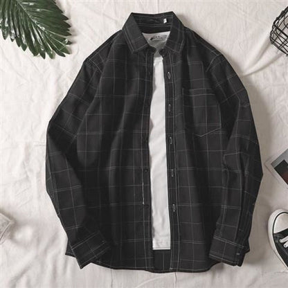 maoxiangshop-shop men fall outfits casual Colorful Plaid Couple Plaid Shirt Coat Long-Sleeved Shirt Youth Korean Casual Student Handsome Men's Shirt