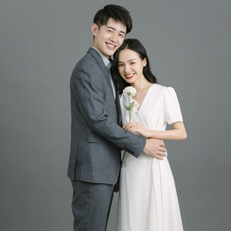 2025 Get the certificate and register the small white dress Hepburn slim  satin light wedding dress small dress small engagement dress women