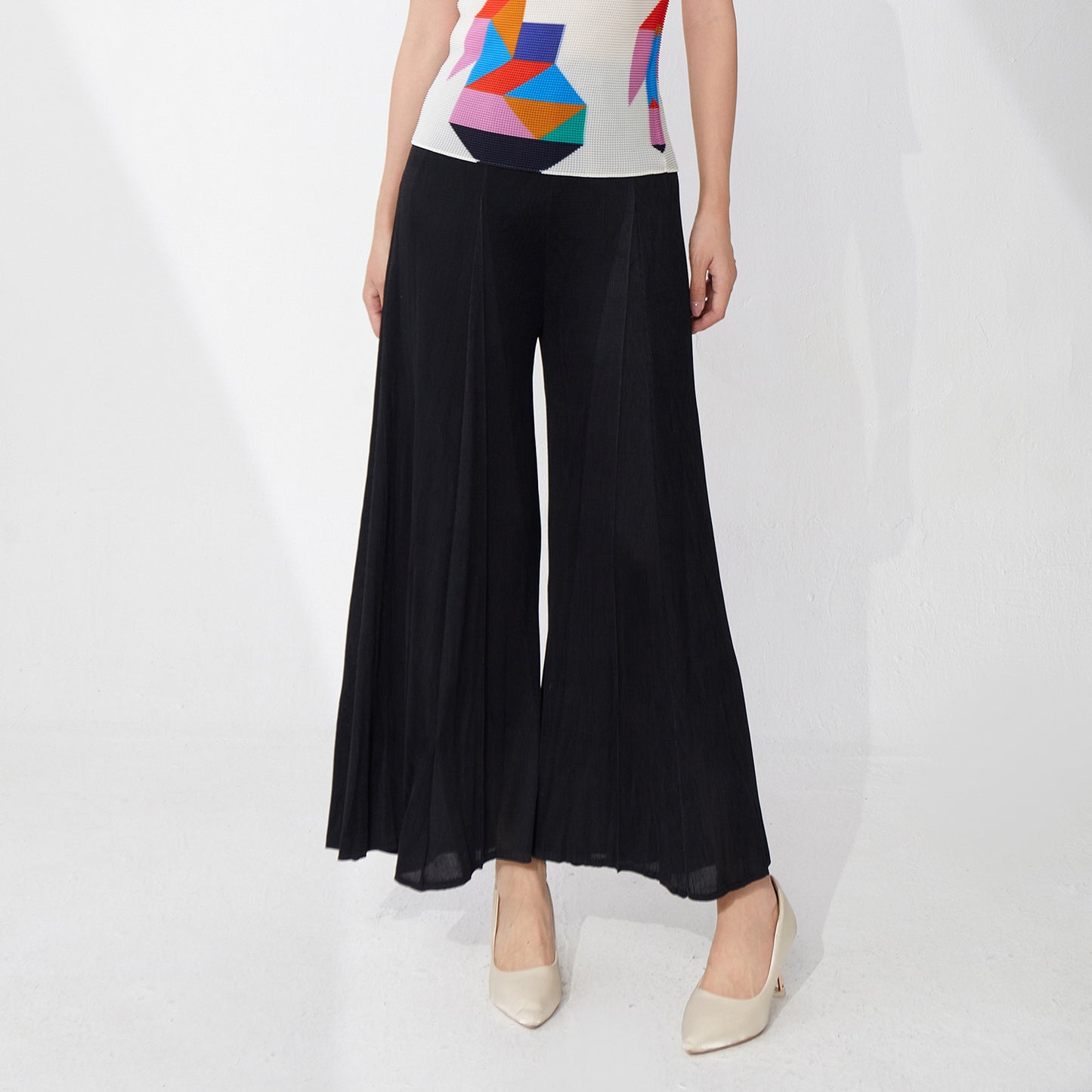 Black wide-leg pants women's thin senior sense elastic waist drape loose flared pants fashionable versatile casual pants