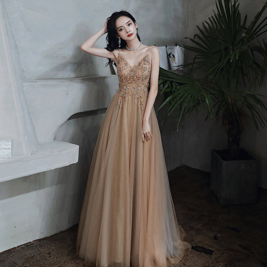 Evening dress dress girl 2025 new spring suspender annual meeting birthday party fairy long temperament banquet dress