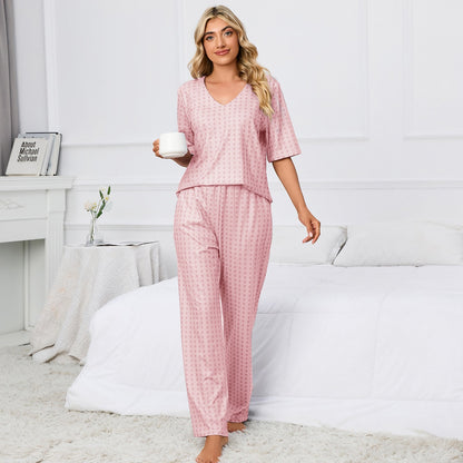 MAOXIANGSHOP 2025Real 2025 New ebay  wish short-sleeved round neck printed top trousers set pajamas loungewear