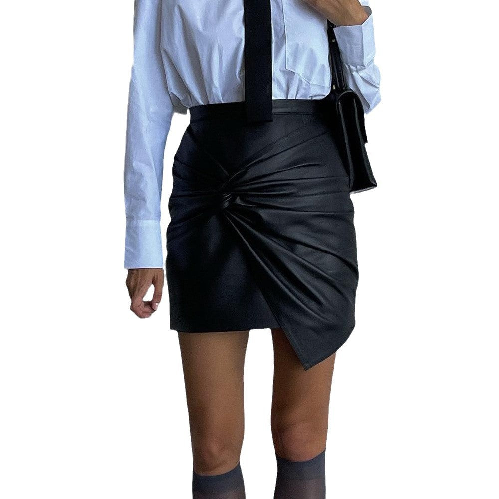 maoxiangshop concert outfit dress to impress Women's Clothing 2024 Autumn and Winter New Street Fashion Pleated Hip Skirt Leather Skirt