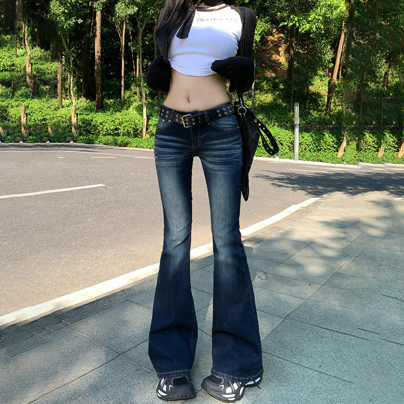 maoxiangshop-shop 2000s fashion Low Waist Skinny Jeans for Women Early Autumn American Hot Girl Slim Fit Slimming Stretch All-Match Retro Flared Pants