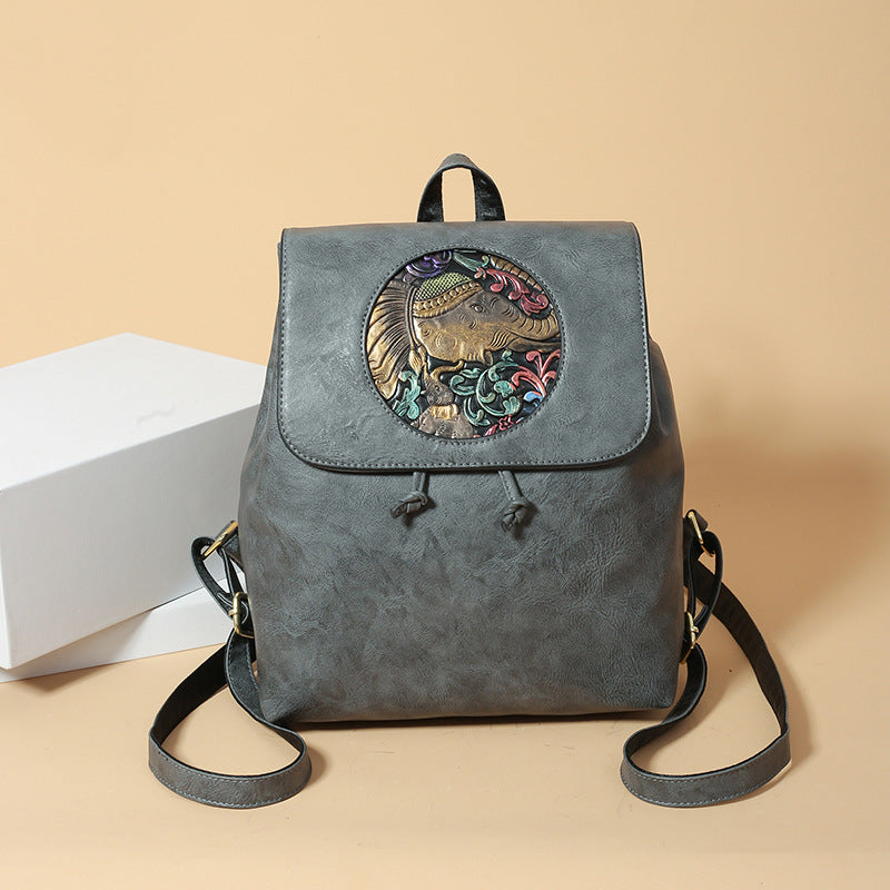 2025 Women's backpack new fashion printed casual women's bag large capacity soft leather retro bag simple shoulder bag women