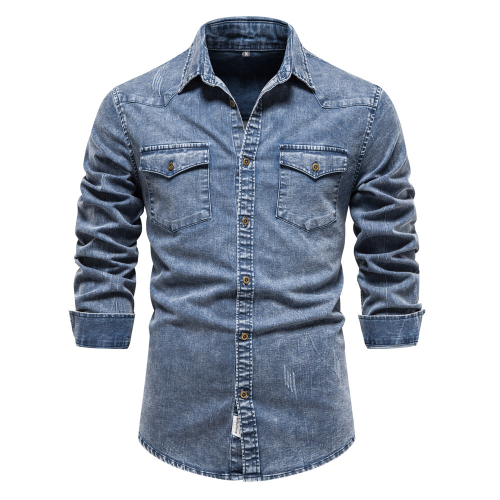 MAOXIANGSHOP 2025 popular Cross-border Popular trade autumn and winter new Popularan size men's denim shirt quality heavy industry washed old shirt men