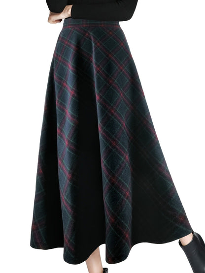 maoxiangshop outfit inspo fall Women's Autumn and Winter Plaid Woolen Skirt Thickened Retro plus Size A- line Skirt High Waist Long Dance Skirt Women's Skirt