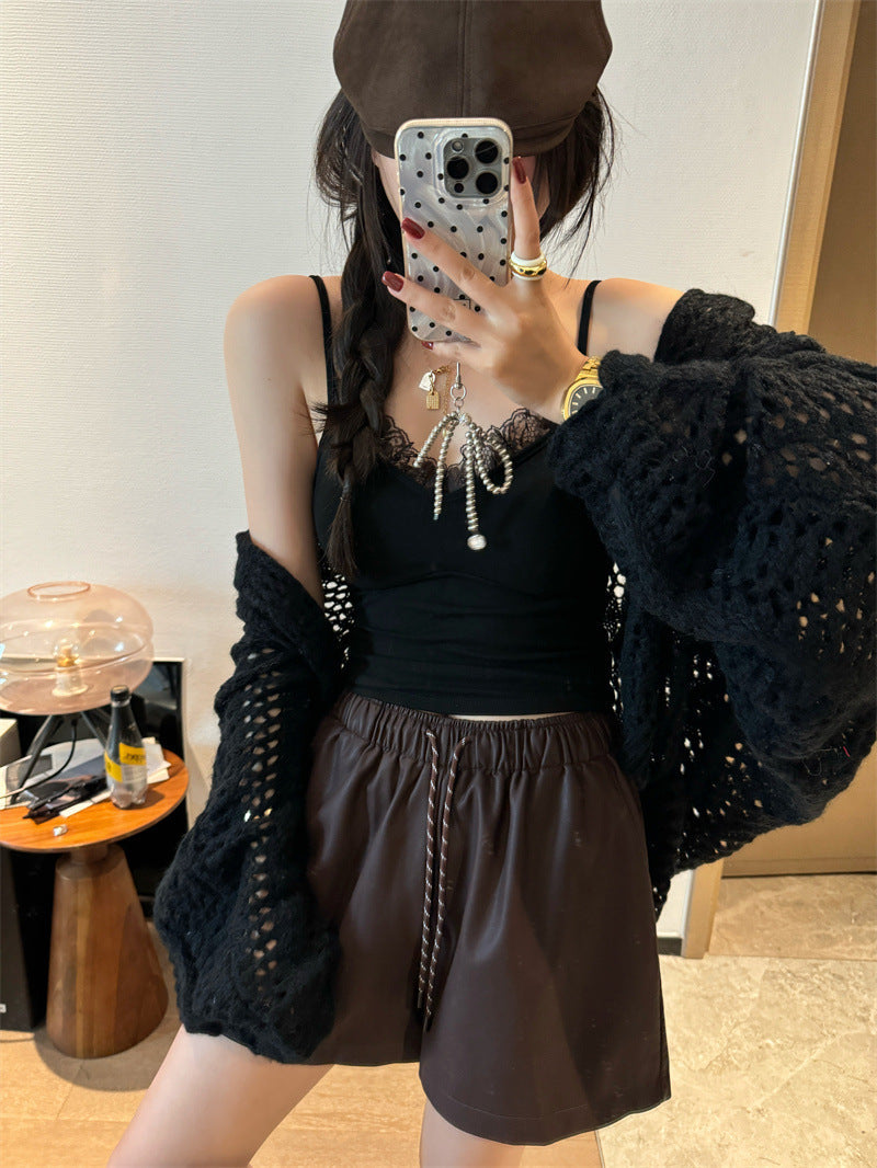 maoxiangshop y2k outfits Early Autumn French Lace Top Inner Base Shirt Sling Women's Sweet and Spicy Style with Chest Pad Sexy Lace Base Shirt
