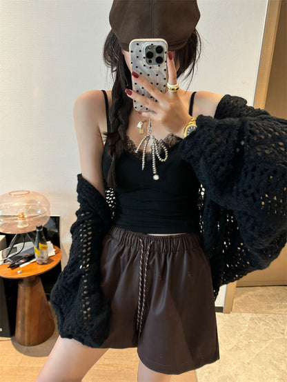 maoxiangshop y2k outfits Early Autumn French Lace Top Inner Base Shirt Sling Women's Sweet and Spicy Style with Chest Pad Sexy Lace Base Shirt