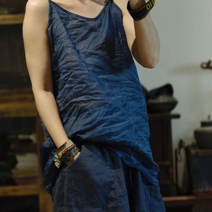2025 24/2 Aduo, the new simple literary and retro versatile solid color bottomed ramie vest sling