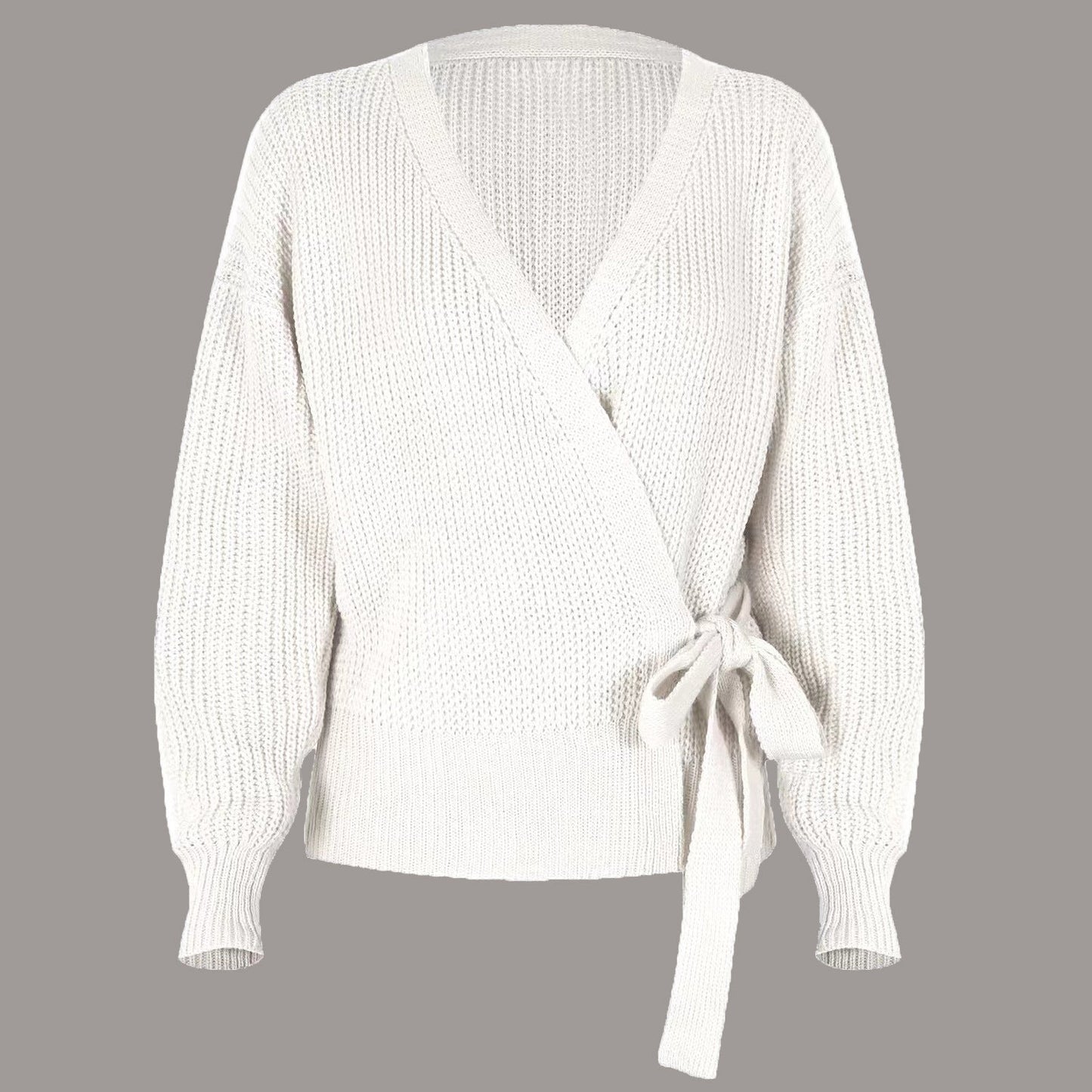 maoxiangshop 2000s fashion Autumn and Winter Casual V-neck Lace-up Knotted Sweater Sweater Women's Clothing